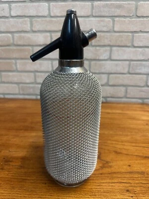 Sifón de refresco vintage Art Deco años 40 botella seltzer malla de alambre vajilla Foto 1 de 4