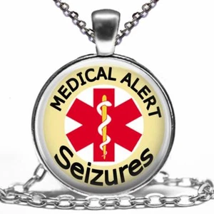Collar de vidrio superior de alerta médica con convulsiones colgante en cadena - Imagen 1 de 1