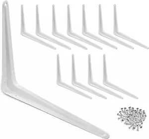 ® Metal 8" X 10" Inch Wall Corner Angle Shelving Shelf Brackets, White - Picture 1 of 12