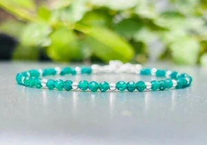 A+ Natural Green Onyx 2-3MM Round Gemstone Beads Bracelet For Men Women Gift6-8" - Picture 1 of 12
