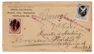 Jackson Forest City Nurseries Portland ME to NY Postage Due 1c Pointing Hand - Picture 1 of 2