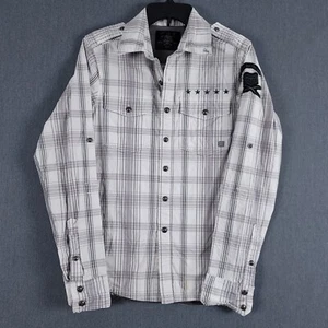 Fox Racing Long Sleeve Shirt Mens Small White Gray Plaid Embroidered Button Up - Picture 1 of 14