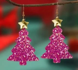 💎 Pendientes colgantes de árbol de Navidad rosa - Imagen 1 de 4
