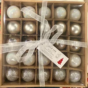 White-Silver-Glitter-Silver Christmas Glass Ornaments - Set of 20.  Beautiful - Picture 1 of 2