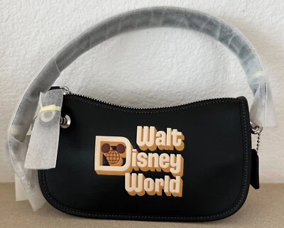 Disney X Coach Walt Disney World Black Leather Swinger 20 Bag Clutch Purse NWT - Image 1 of 4