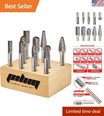 High Precision 10PC Tungsten Carbide Burr Set - Ideal for Metal and Wood Carving - Image 1 of 4