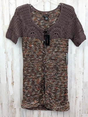 Новый с Ярлыками-BCBGMAXAZRIA крючком длинный кардиган свитер XL богемное Y2K коротким рукавом хиппи - Изображение 1 из 4