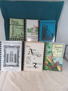 57. 6 Church Cookbooks Methodist, 2 Baptist, Brethren, Eastern Star, Luthern - Picture 1 of 7