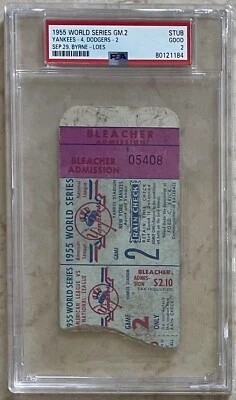 1955 年世界系列赛 2 门票🎟️ Jackie Robinson 9/29/55 道奇队/洋基队 PSA 2 — 第 1/4 张图片