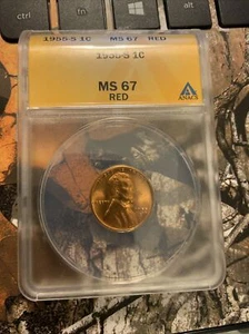 1955 S Lincoln Cent ANACS MS67 RD Gem BU 1955 S full red beauty penny - Picture 1 of 2