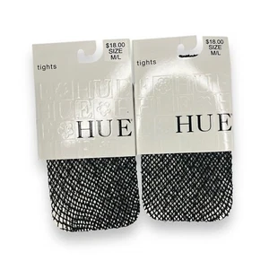 HUE Wool Boucle Open Knit Tights Black Wool Blend Fishnet 2 Pair Size M/ L NWT - Picture 1 of 4