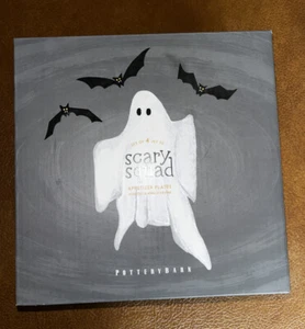 Pottery Barn Scary Squad Gus Ghost Set Of 4 Round Appetizer Plates Halloween NEW - Picture 1 of 2