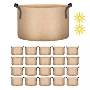 20-Pack 15 Gallon Grow Bags 300G Thick Nonwoven Aeration Fabric Pots Tan - Picture 1 of 7