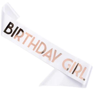 'Birthday Girl' Sash with Rose Gold Foil - Soft Satin White Sash for Women - ... - Picture 1 of 7