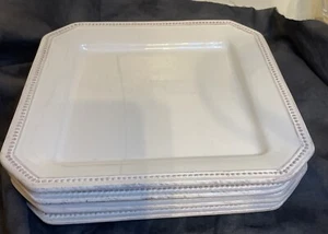 Sur La Table Cream Beaded Rim Square Dinner Plate 10” Used Service For 5. - Picture 1 of 11