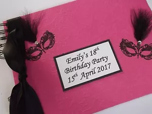 Personalised Birthday Hen Party Guest Book Masquerade Mask 18th 21st 40th boxed - Picture 1 of 4