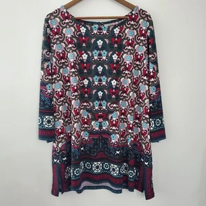 Talbots Womens Green Colorful Floral Tunic Top Size 2X Mature Art To Wear Career - Picture 1 of 8
