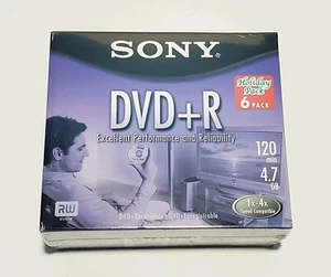 Sony DVD+R 6 Pack 4.7GB 120 Min Recordable Disc Jewel Cases NEW Sealed - Picture 1 of 7