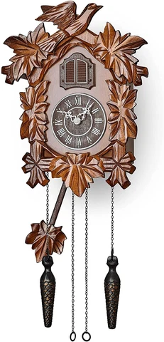 Cuckoo Clock with Night Mode, Hand Carved Decorations and Swinging Pendulum (Bro Cover