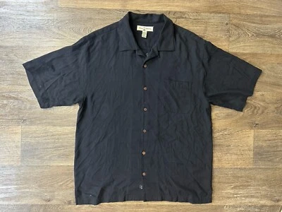 Camisa de vestir Tommy Bahama para hombre grande negra montar la punta seda abotonada Foto 1 de 4