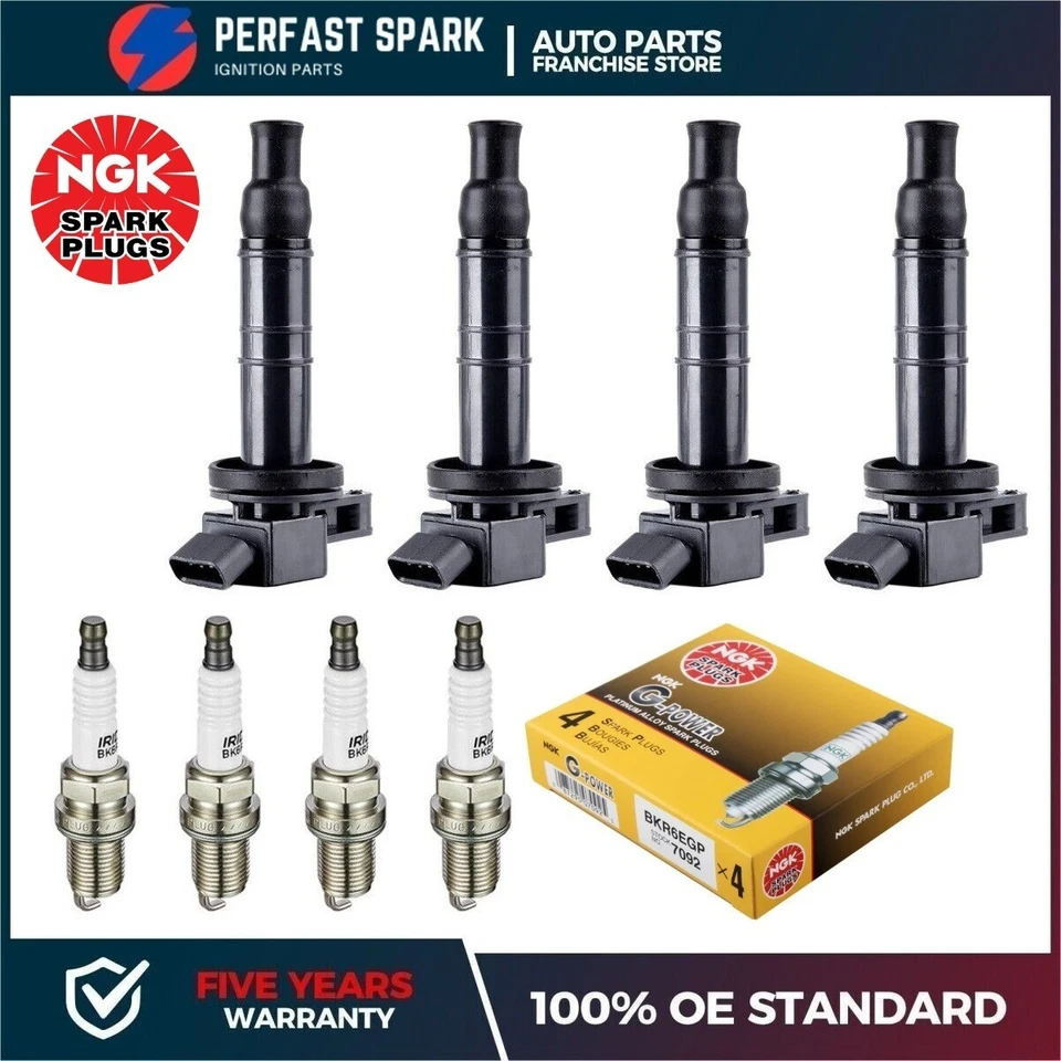 Bobina de ignição e vela de ignição 4 peças para 2001-07 Toyota Highlander RAV4 L4 2.0L 2.4L - Imagem 1 de 4