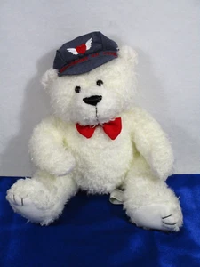 Oso de peluche de peluche blanco Messenger of Love 8" con sombrero y arco rojo - Imagen 1 de 6