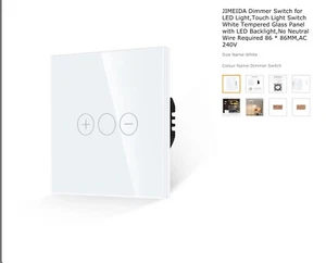 JIMEIDA Dimmer Switch for LED Light,Touch Light Switch White Tempered Glass - Picture 1 of 6