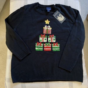 NWT Gloria Vanderbilt Christmas Sweater Sequins Design Size L Black - Picture 1 of 14
