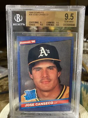 1986 DONRUSS JOSE CANSECO RC Rare Bgs 9.5 40/40 Club BASH-brothers POP 182 - Image 1 of 4