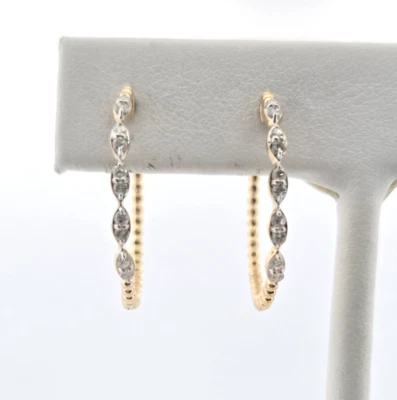 14kt Yellow Gold Diamond Hoops .25ctw I-J I1 23mm Long Marquise Shaped Scalloped - Image 1 of 4
