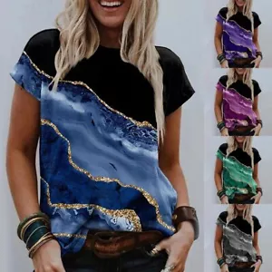 Womens Summer Short Sleeve Tops T Shirt Ladies Casual Tee Blouse Plus Size 20 - Picture 1 of 10