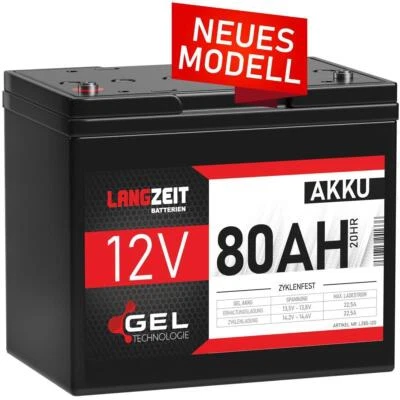 Gel Akku 12V 80Ah Blei Batterie Solar Boot Elektromobil Rollstuhl ersetzt 75Ah - Bild 1 von 4