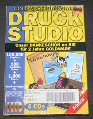 4 CD`s Druckstudio Top Zustand Franzis Goldware Jubiläums  Software  2000 Retro - Bild 1 von 4