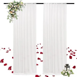 Sheer Chiffon Curtains White Drapes for Backdrop 2 Panels 10ft Curtains Tulle... - Picture 1 of 7