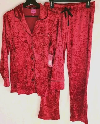 Betsey Johnson Womens Medium Long Sleeve Crushed Velvet Pajama Set Red NWT - Image 1 of 4