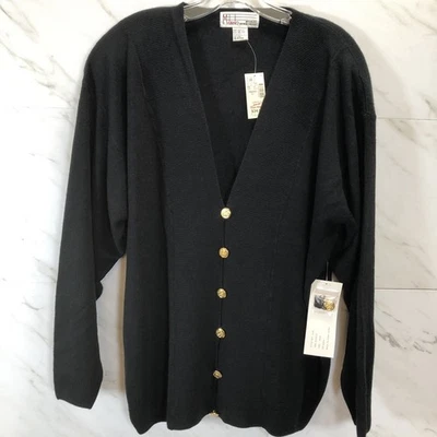 Винтажный 80-х вязаный свитер кардиган женщин 18/20 2 X золотой кнопки праздник - Изображение 1 из 4