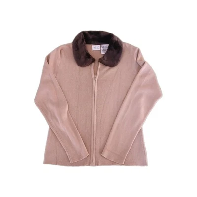 Suéter Kathie Lee Para Mujer Pequeño Beige Mangas Largas Cuello Marrón Piel Sintética  Foto 1 de 4