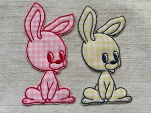 Vintage old stock sew on fabric appliques, motifs, trim, patch - gingham rabbits - Picture 1 of 3