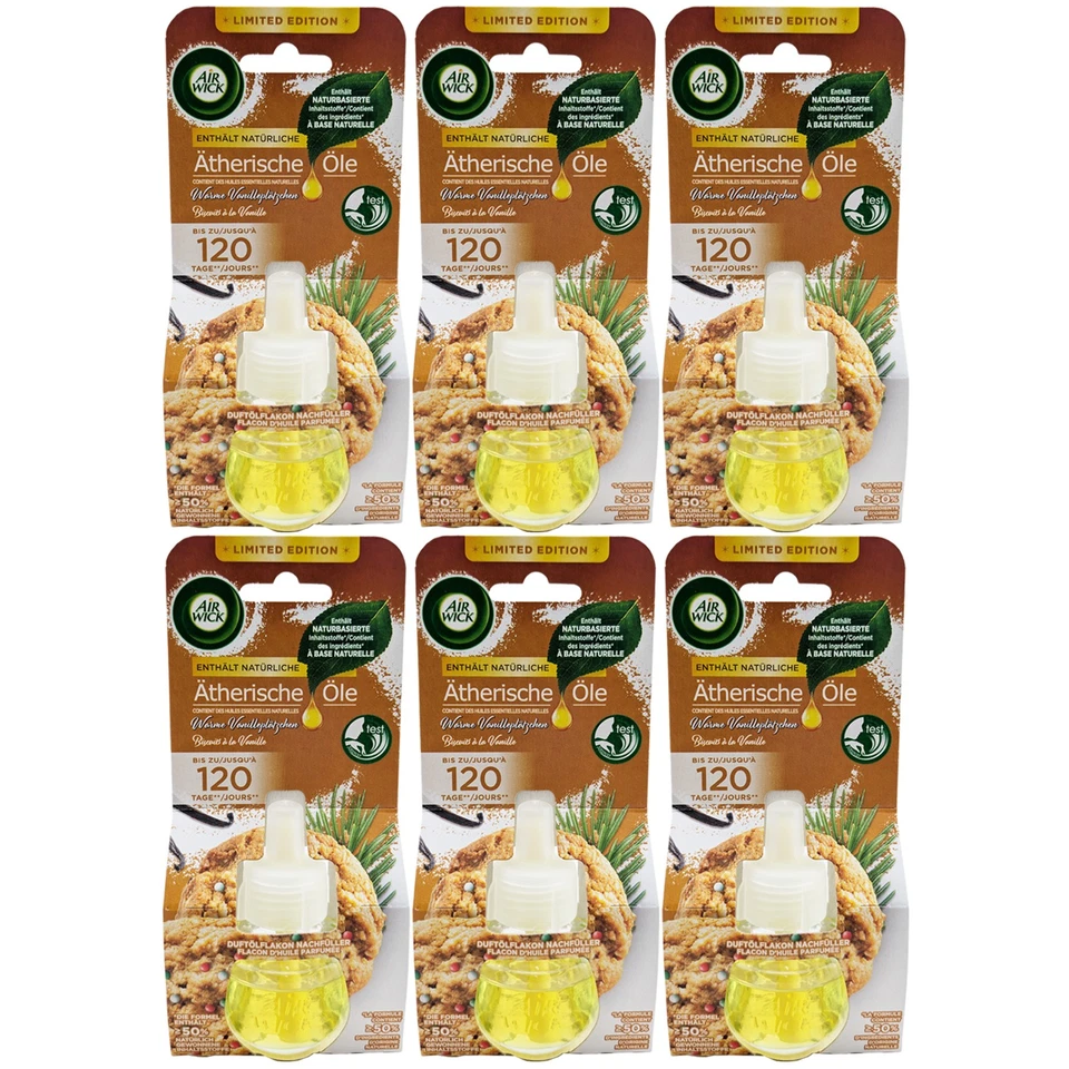 Air Wick Duftflakon Nachfüller WARME VANILLEPLÄTZCHEN 6 x 19ml Winter Duft - Bild 1 von 2