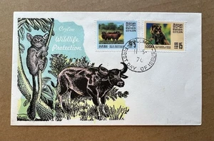 1970 Ceylon FDC • Wildlife Protection • Wild Buffalo & Slender Loris - Picture 1 of 5