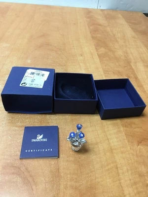 SWAROVSKI CRYSTAL MINI “FORGET ME NOT” BLUE FLOWERS W/ SILVER LEAVES w/box - Image 1 of 4