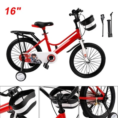 Bicicleta para niños de 16" para niños y niñas con ruedas auxiliares y portaequipajes rojo Foto 1 de 4
