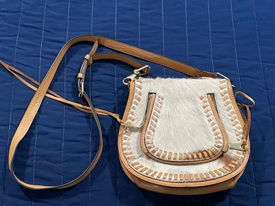 Rebecca Minkoff Vanity Saddle Bag – Tan Leather Crossbody Cowhide Western Style - Image 1 of 4