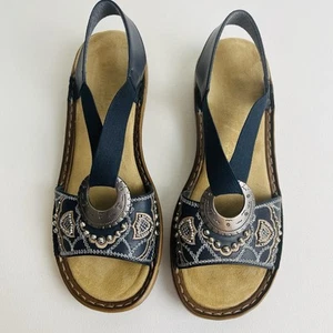 Rieker sandali donna Regina comodi neri in pelle con perline slingback 38/7,5 - Foto 1 di 7