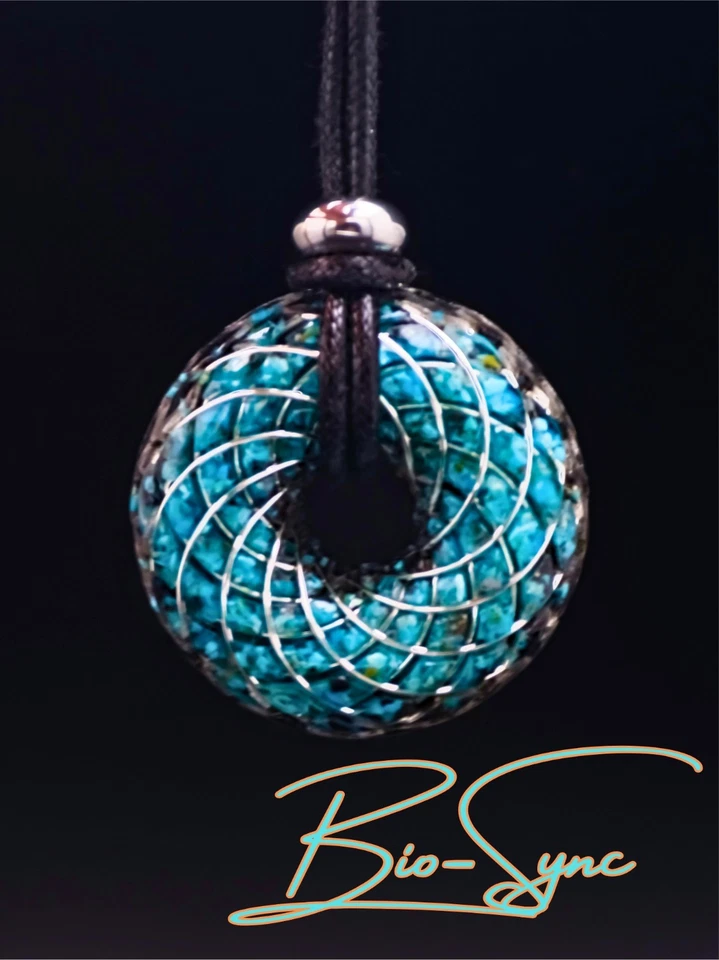Torus "Blue Equinox" Vortex Energy Pendant Kingman Turquoise Black Tourmaline  - Image 1 of 2