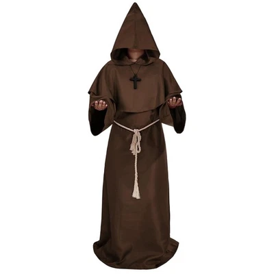 Hooded Monk Robe Costume Friar Priest Cloak Renaissance Men Cosplay Halloween L - Image 1 of 4