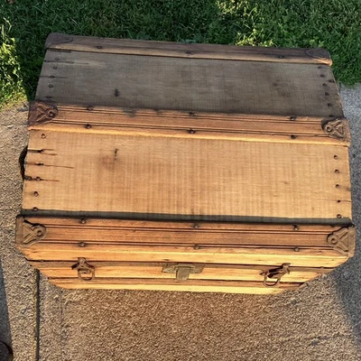 Antique pirates captains chest Trunk Camel Back  - Image 1 of 4