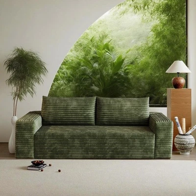 63" boneless couch Loveseat Sofa Comfy Deep Seat Modern with Green Plush Fabri - Image 1 of 4