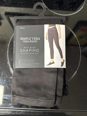 Leggings de mezclilla modeladores de tiro medio negros pequeños Simply Vera Wang para mujer Foto 1 de 4