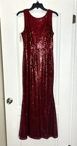 NUEVO Vestido Borgoña Rojo Lentejuelas Talla M Vestido Ajuste y Acampanado Capucha Espalda Vacaciones Formal - Imagen 1 de 7